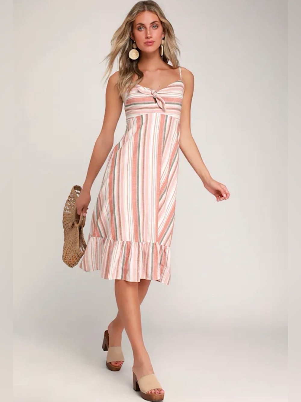 Lulu's Pink and White Striped Midi Dress